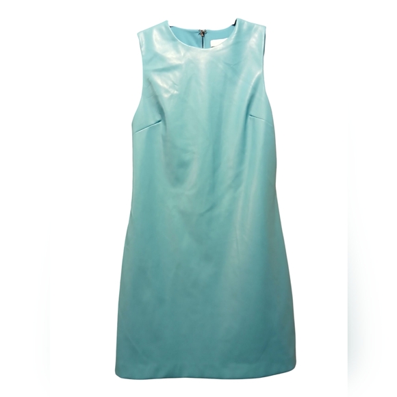 House Of Harlow 1960 Tiffany Blue Retro Mod Fall Leather Shift Dress-Small - Picture 3 of 12